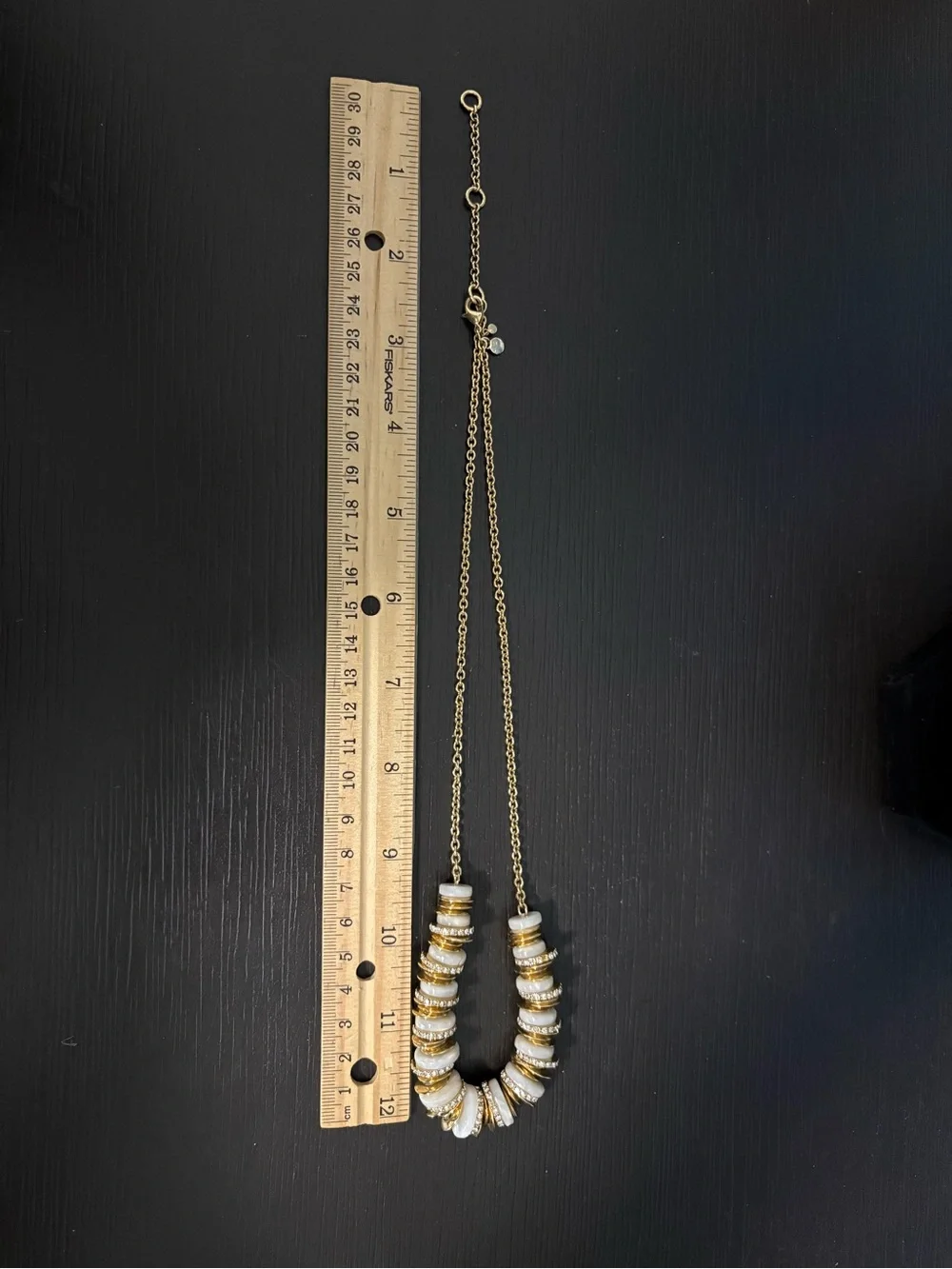 Ann Taylor statement bib necklace stacked rings gold tone clear crystals. EUC